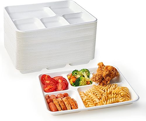 Miniatura 17 de ECOLipak Paquete de 125 platos compostables con 3 compartimentos, platos de papel desechables resistentes de 8.85 pulgadas, platos divididos