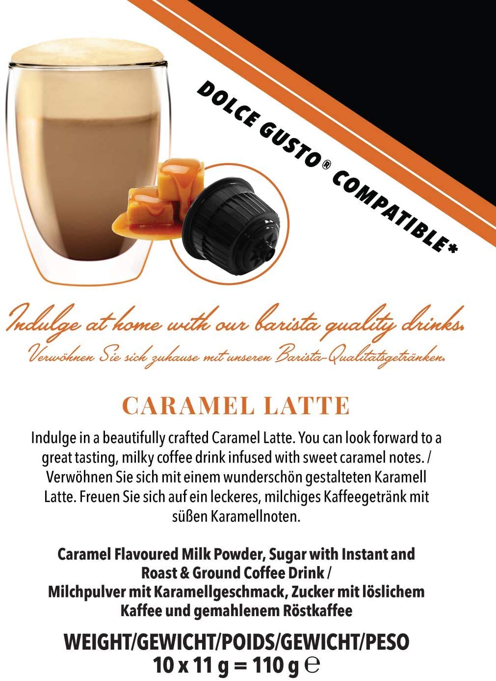 CaffeLuxe Single Serve Caramel Latte Premium Coffee Pods Dolce Gusto