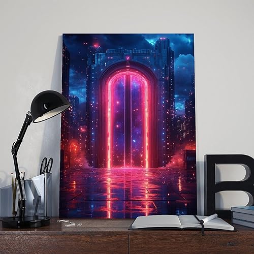 Miniatura 8 de Glowing Neon City Nightscape  Retro Cyberpunk Wall Decor for Living Room Poster Print for Teen Boys Room Wall Art Canvas Painting Print