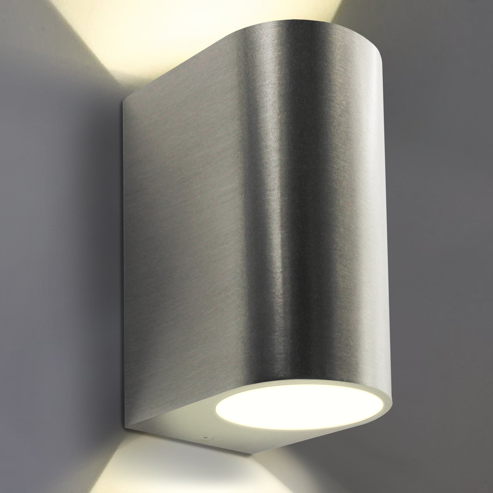 LED Wandleuchte für Innen- und Außen Edelstahl 2-flammig strahlt nach oben und unten inkl. Montagezubehör und LED Leuchtmittel warmweiß wetterfest mit der Schutzart IP44 GU10-230V (Form: C)