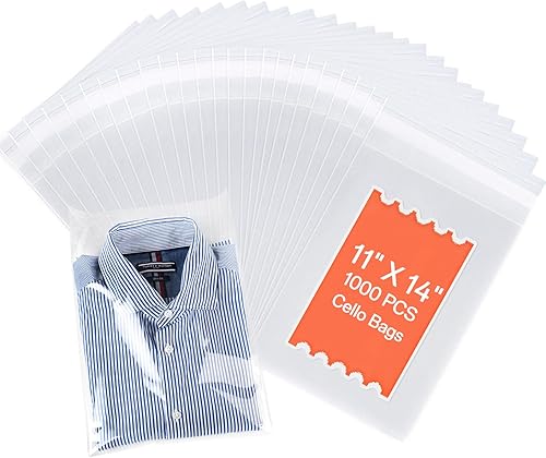 joybest 1000 bolsas de celofán transparentes resellables de 11 x 14 pulgadas, bolsa de plástico de polipropileno autosellante para camisetas, fotos,