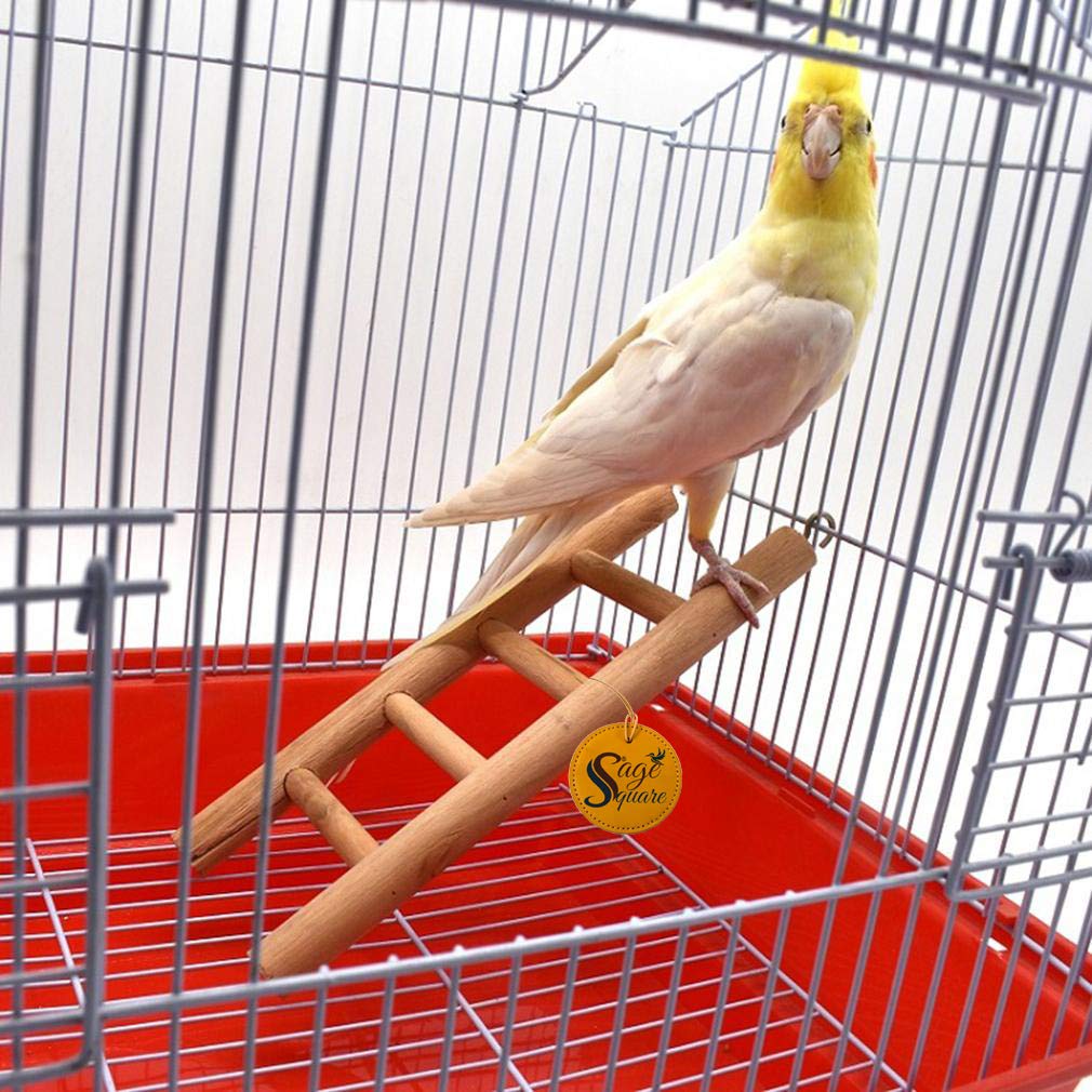 Sage Square Playful Natural Wooden Climbing Ladder Toy for Exercise & Fun, with Hooks, for Birds, Parrot, Budgies and Other Small, Medium Large Bird (Design 3) 2