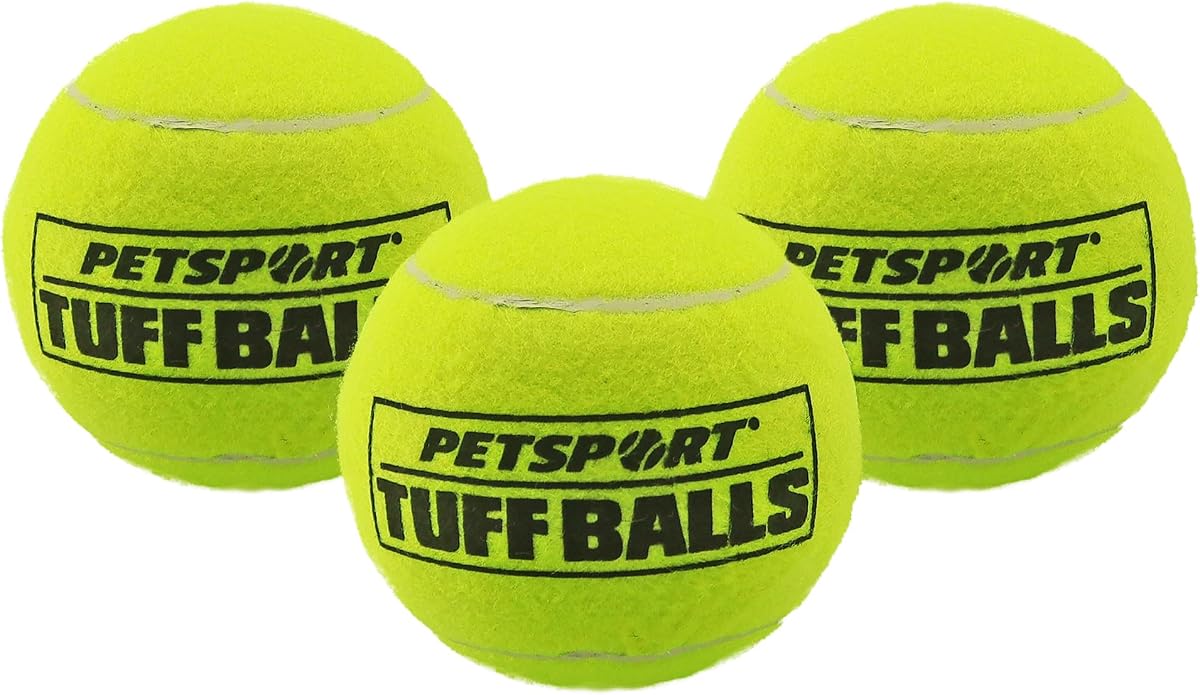 Giant Tuff Balls for Large Dogs, 4" Tennis Balls (3 Pack) - Extra Thick Natural Rubber, Non-Abrasive Felt, Non-Toxic, Durable Dog Fetch Toy for Aggressive Chewers, Won't Stain or Wear Teeth
