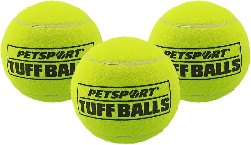 Giant Tuff Balls for Large Dogs, 4" Tennis Balls (3 Pack) - Extra Thick Natural Rubber, Non-Abrasive Felt, Non-Toxic, Durable Dog Fetch Toy for Aggressive Chewers, Won't Stain or Wear Teeth