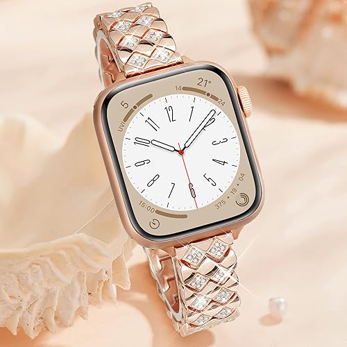 Miniatura 3 de Correa elegante para correas de Apple Watch para mujeres de 1.614 pulgadas, 1.575 pulgadas, 1.496 pulgadas, bonita correa de metal para iWatch,