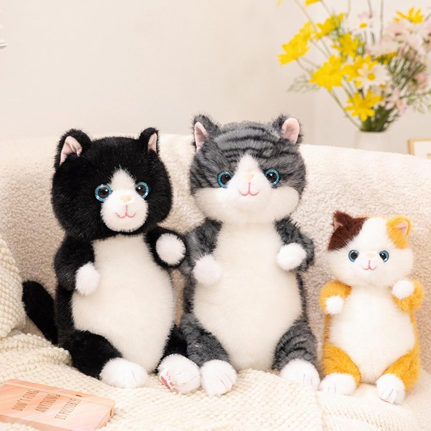 Realistic Grey Cat Plush 8.5 inch Small Size Cute Kitten Kitty Stuffed Animal Ultra Soft Plushies Toys Kawaii Gifts for Kids Adults