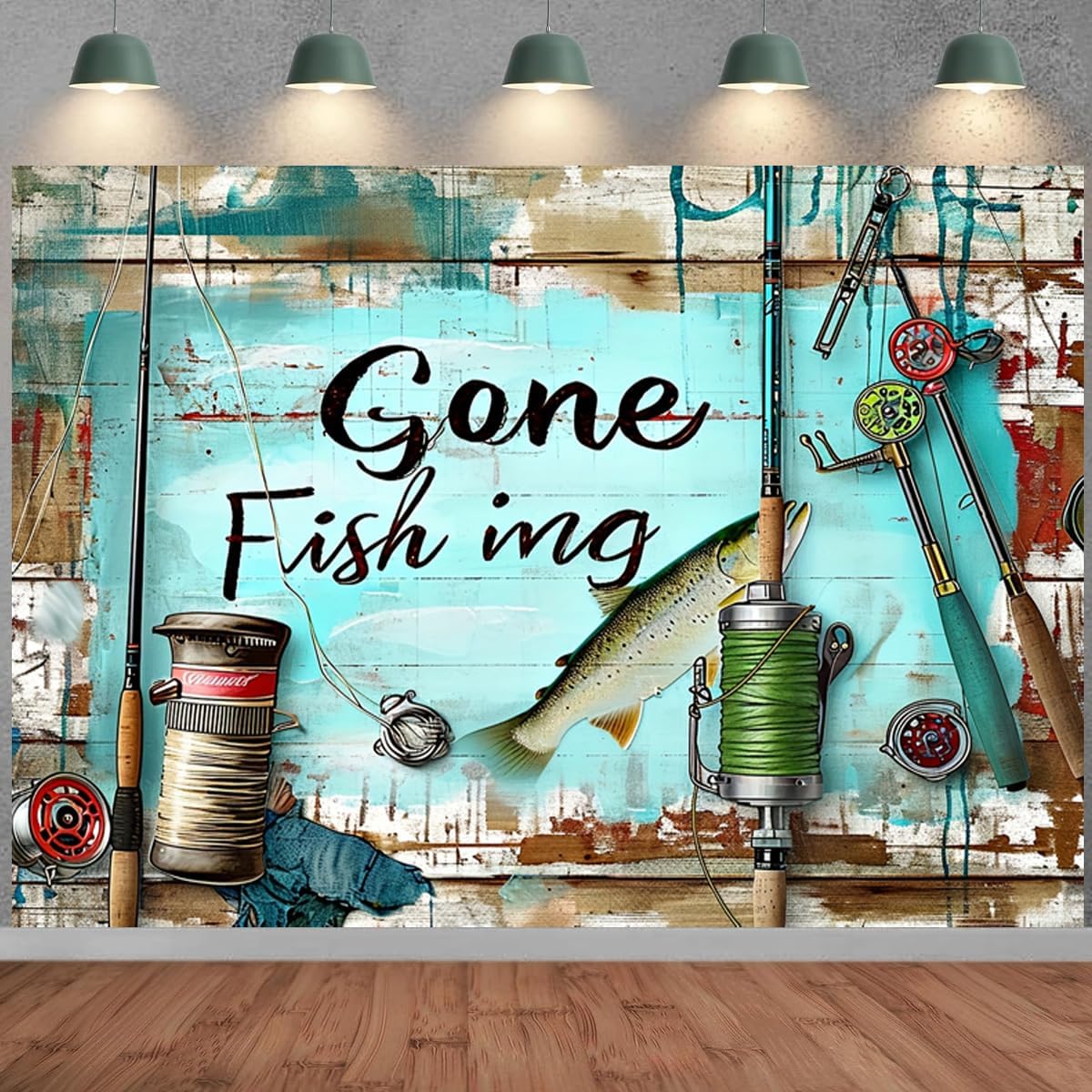 Wooden Wall Fishing Theme Photography Background Kids Baby Shower Party Decor Decor Fishing Gear Car Trunk Backdrop Gone Fishing Birthday Party