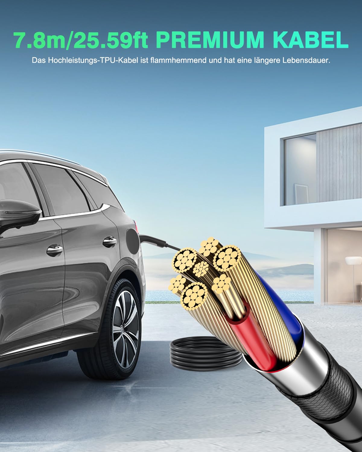 EVDANCE Mobile Wallbox 11kW [7.8m 3-Phasig 6-16A] Typ 2 Ladekabel CEE 16A auf Typ 2 mit Einstellbarer Ladeleistung für Elektroauto