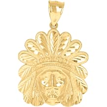 Jewels By Lux 10kt Yellow Gold Mens Native Indian Fashion Charm Pendant