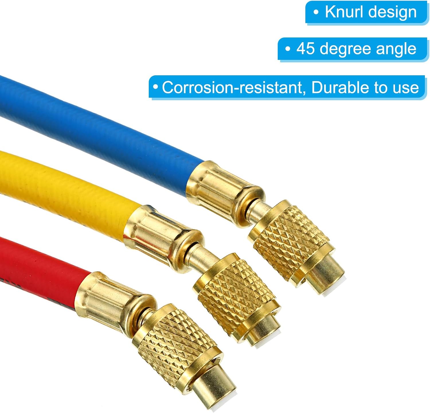 PATIKIL 1/4 SAE Refrigerant Charging Hose with Ball Valve Set, 7 Inch Long 600 PSI 3000 PSI Manifold Gauge Hose for Air Conditioner HVAC Refrigeration