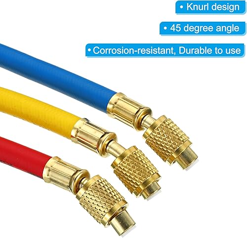 Miniatura 4 de PATIKIL Manguera de carga de refrigerante SAE 14 con juego de válvula de bola, 7 pulgadas de largo, 600 PSI 3000 PSI manguera de manómetro múltiple