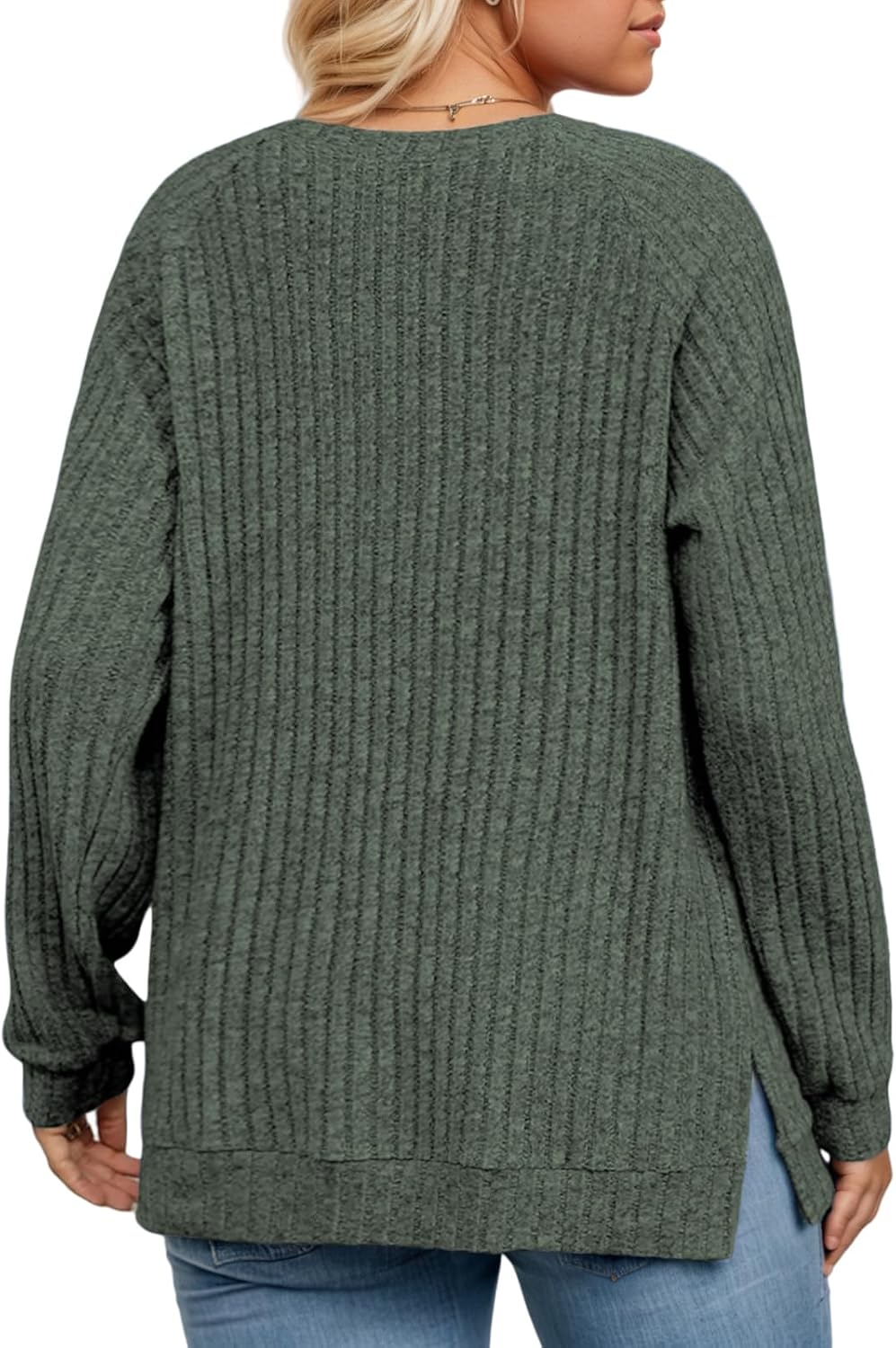 VISLILY Womens-Plus-Size-Tops Casual Long Sleeve Shirts Trendy Button Decor Tunics Lightweight Sweaters Side Split Blouses - Image 4