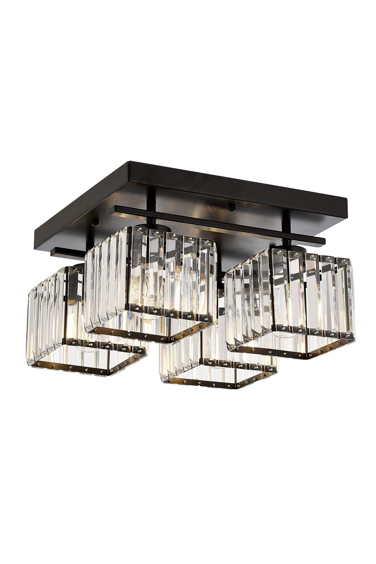 Avonni AV-60230-4BSY Siyah Boyalı Modern Avize E27 Metal Kristal 40x40cm
