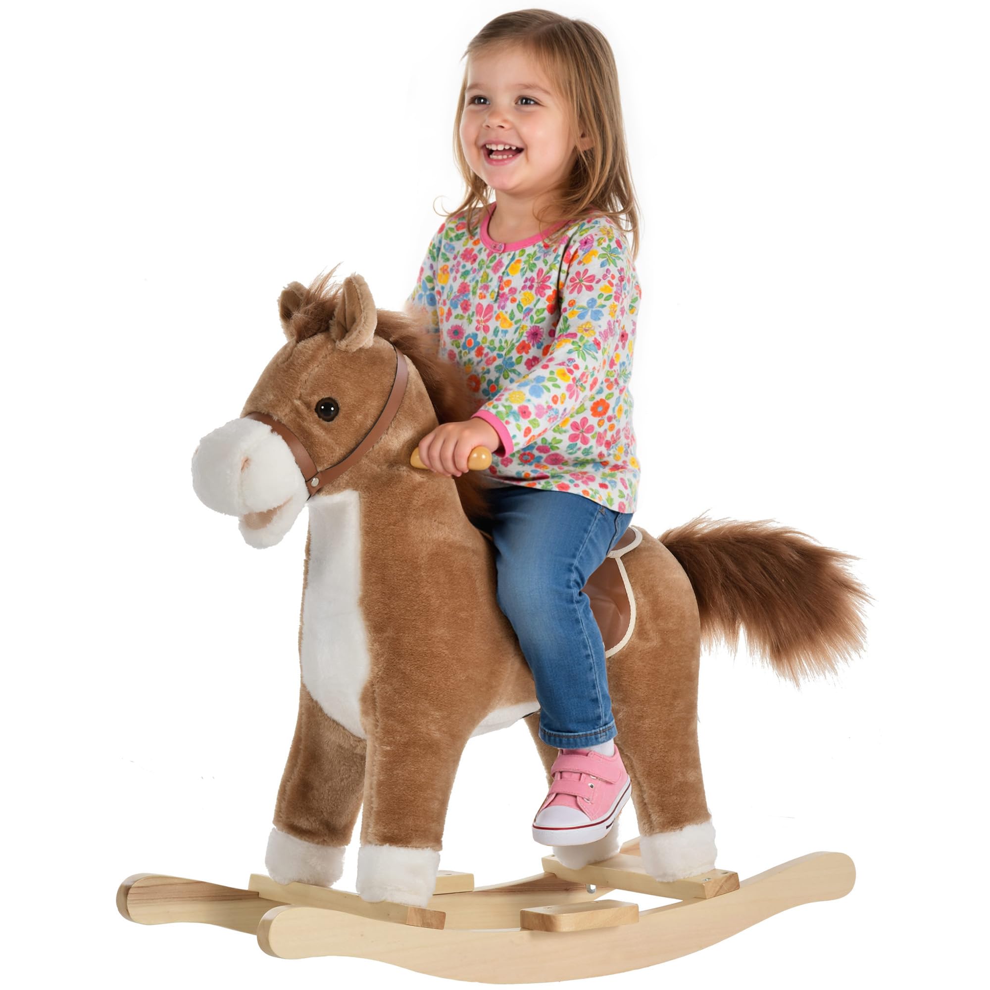 Homcom Unisex Brown Plush Rocking Horse W/ Sound Moving Mouth Wagging Tail 36 - 72 Month In Kids