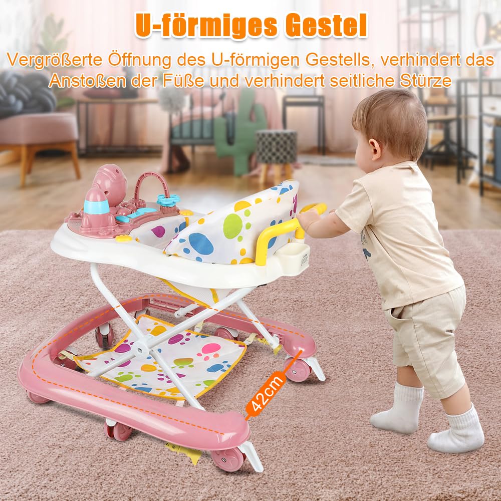 Girello Bebe - Passeggiatore di apprendimento seduto in piedi, per imparare a camminare, regalo per bambini dai 9 mesi, per bambine evolutive 3 in 1,62 x 68 x 36-81 cm, rosa