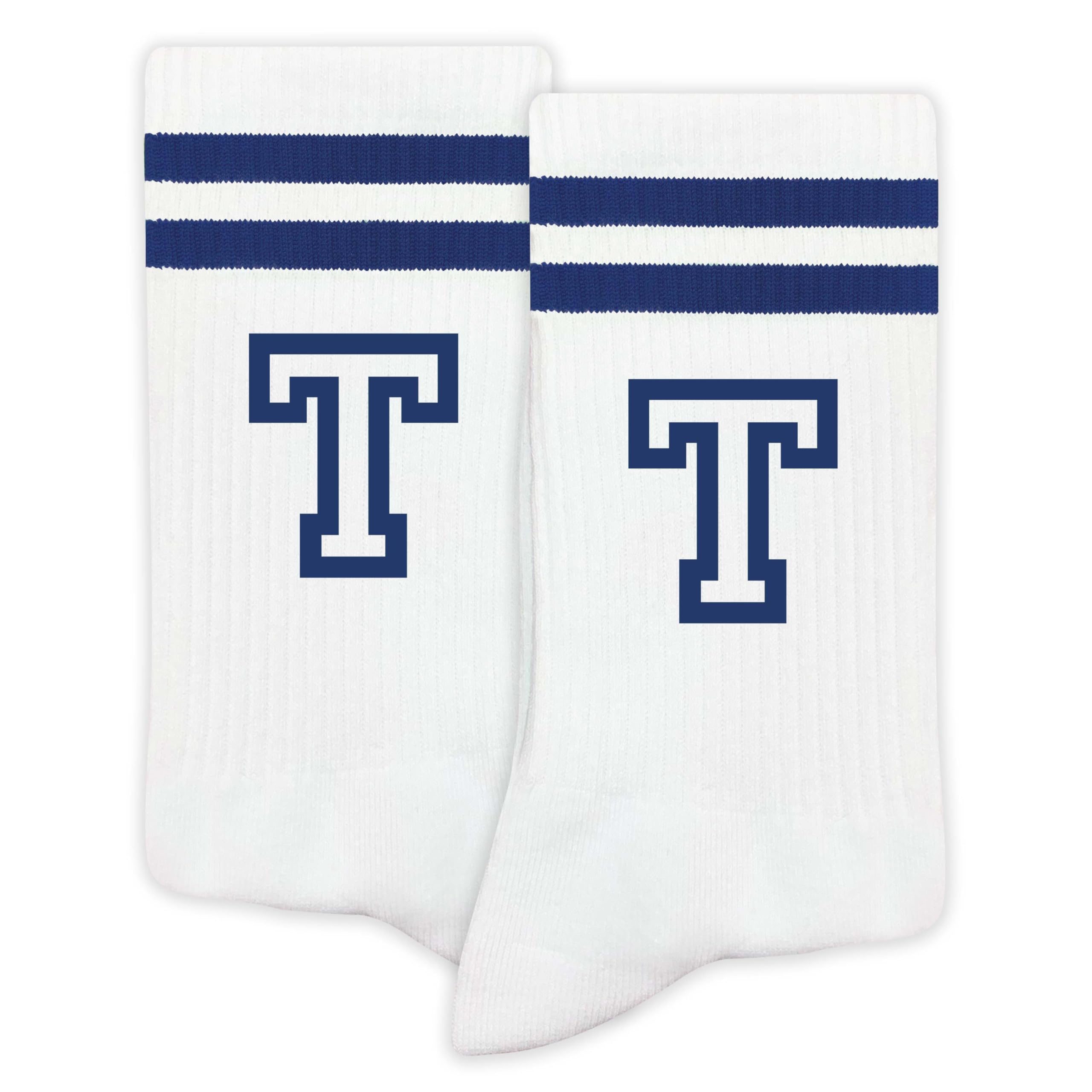 Striped Initial Socks with the Letter in Navy Blue, Socks for Adult, Teens, Men&Women Socks, Gifts for Friends, Family, etc.