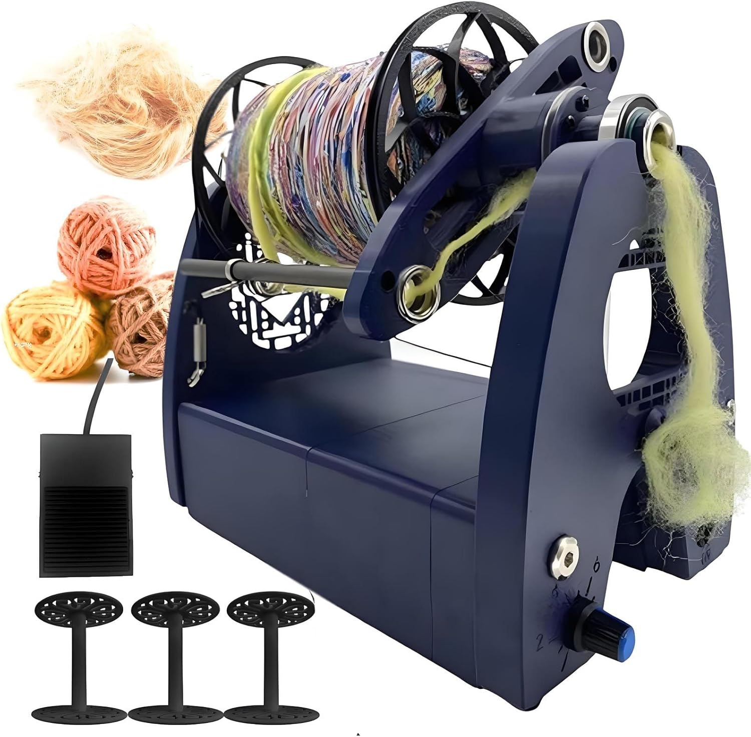 Electric Yarn Spinner Kit with Foot Controller & 3 Bobbins, Small Yarn Winder with Forward & Reverse,Max Capacity: 8oz (240g) Per Bobbin,Aperture: 12mm (6mm Reduced Hole)