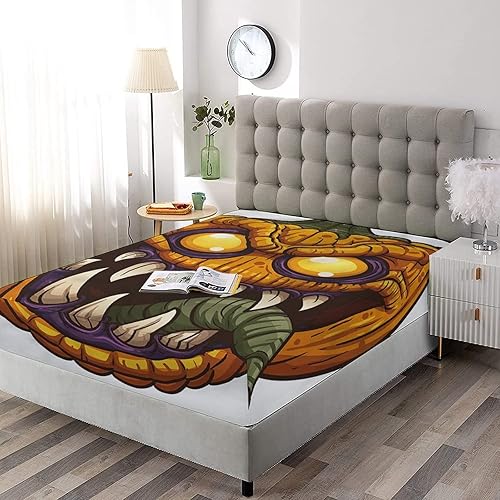 Miniatura 2 de Juego de sábanas bajeras decorativas tamaño individual XL, juego de sábanas bajeras con bolsillos profundos de Halloween y 2 fundas de almohada (sin