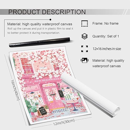 Miniatura 2 de Heltrappe Lienzo decorativo para pared, diseño de flor de cerezo rosa, diseño de flores de cerezo rosa, impresiones estéticas femeninas para cocina,