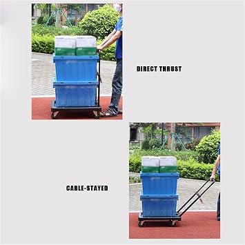 Folding Flatbed Hand Truck Trolley Cart with Wheels Lightweight Push Pull Transporter Trailer for Easy Cargo Moving Blue Utility Cart