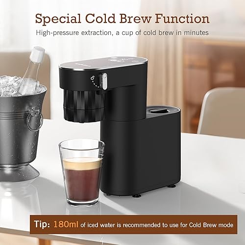 Miniatura 6 de SIMPLETASTE Máquina de café espresso de 20 bares, cafetera multifunción portátil con infusión fría y caliente, opciones de alimentación dual, tanque
