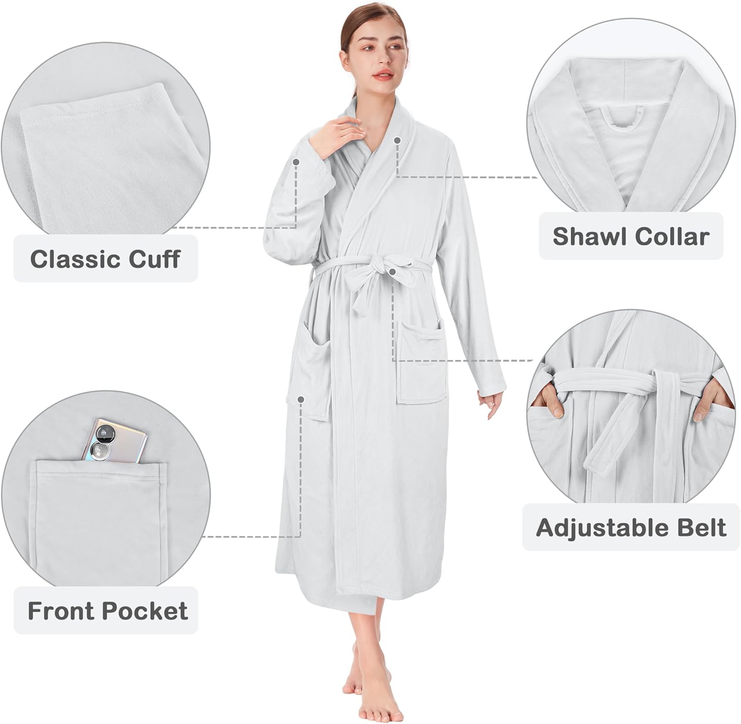 Catalonia Women's Long Bathrobe, Soft Fleece Robe, Comfy Sleepwear Nightgown - Image 2