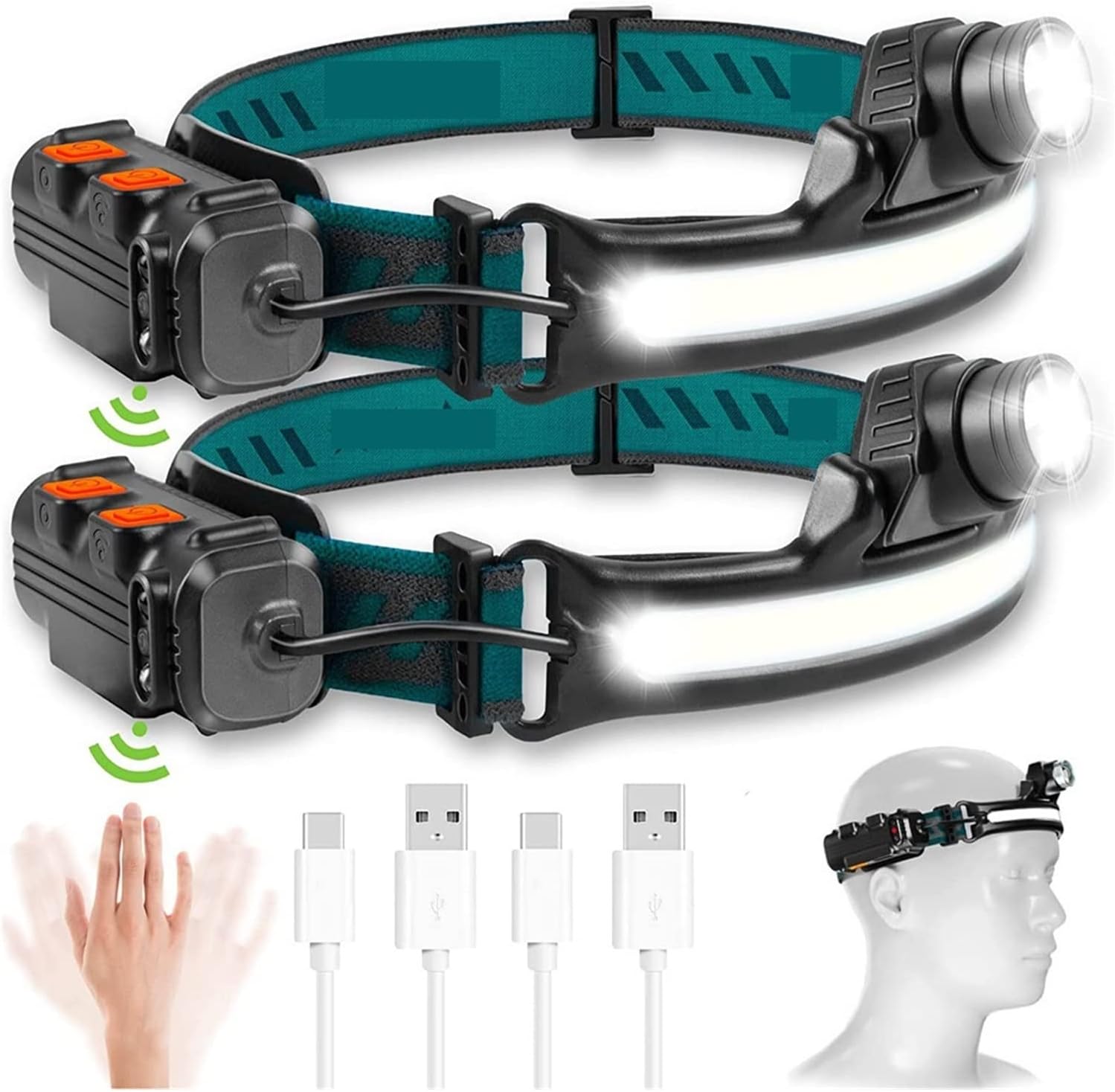 Induction Headlamp XPG+COB LED Head Lamp with Builtin Battery