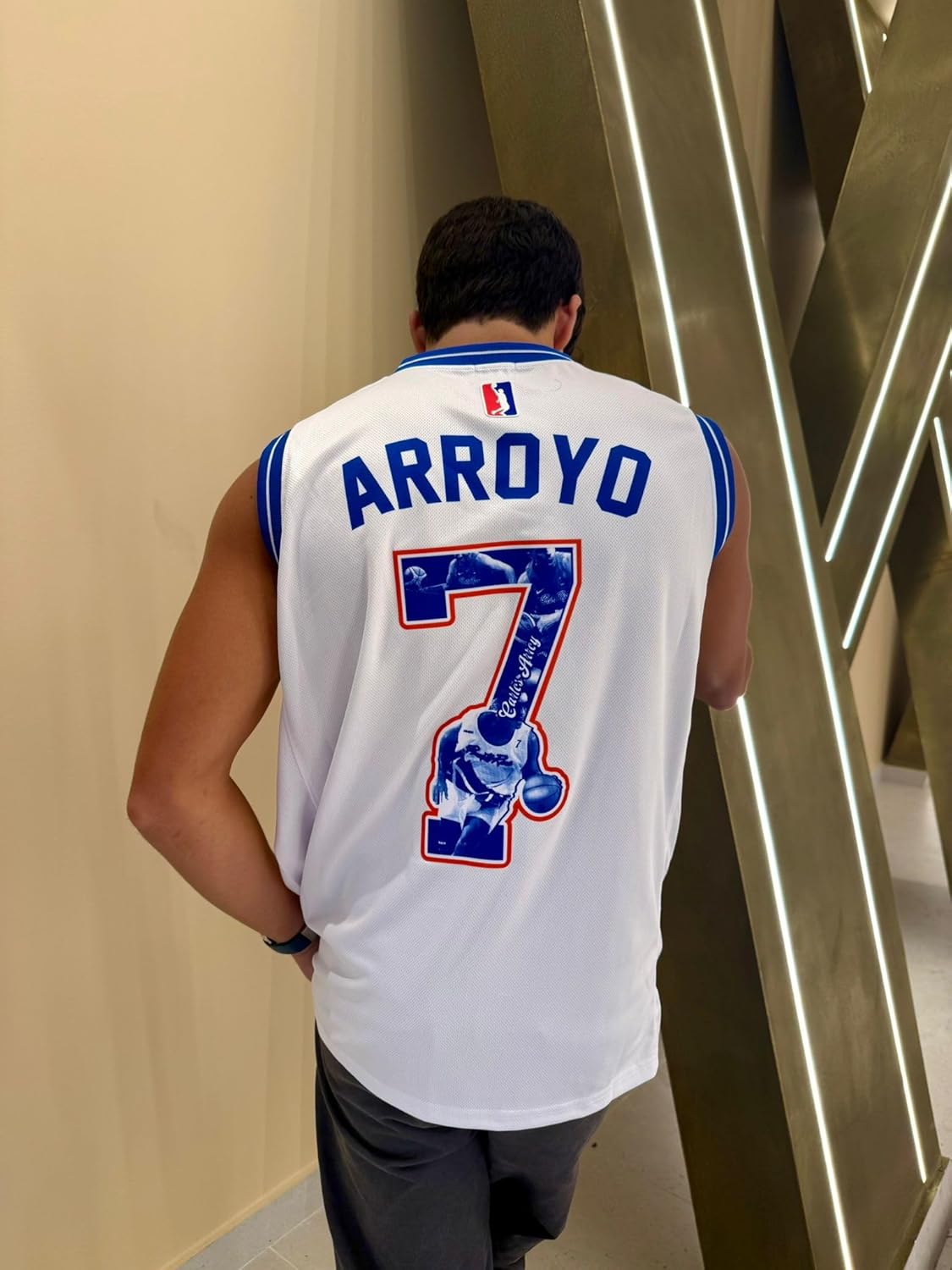 Puerto Rico Sleeveless Basketball Jersey #7 Arroyo – Flag Design, Athletic Fit, Breathable Mesh, Men’s Sports Top (US, Alpha, XX-Large, White Blue)
