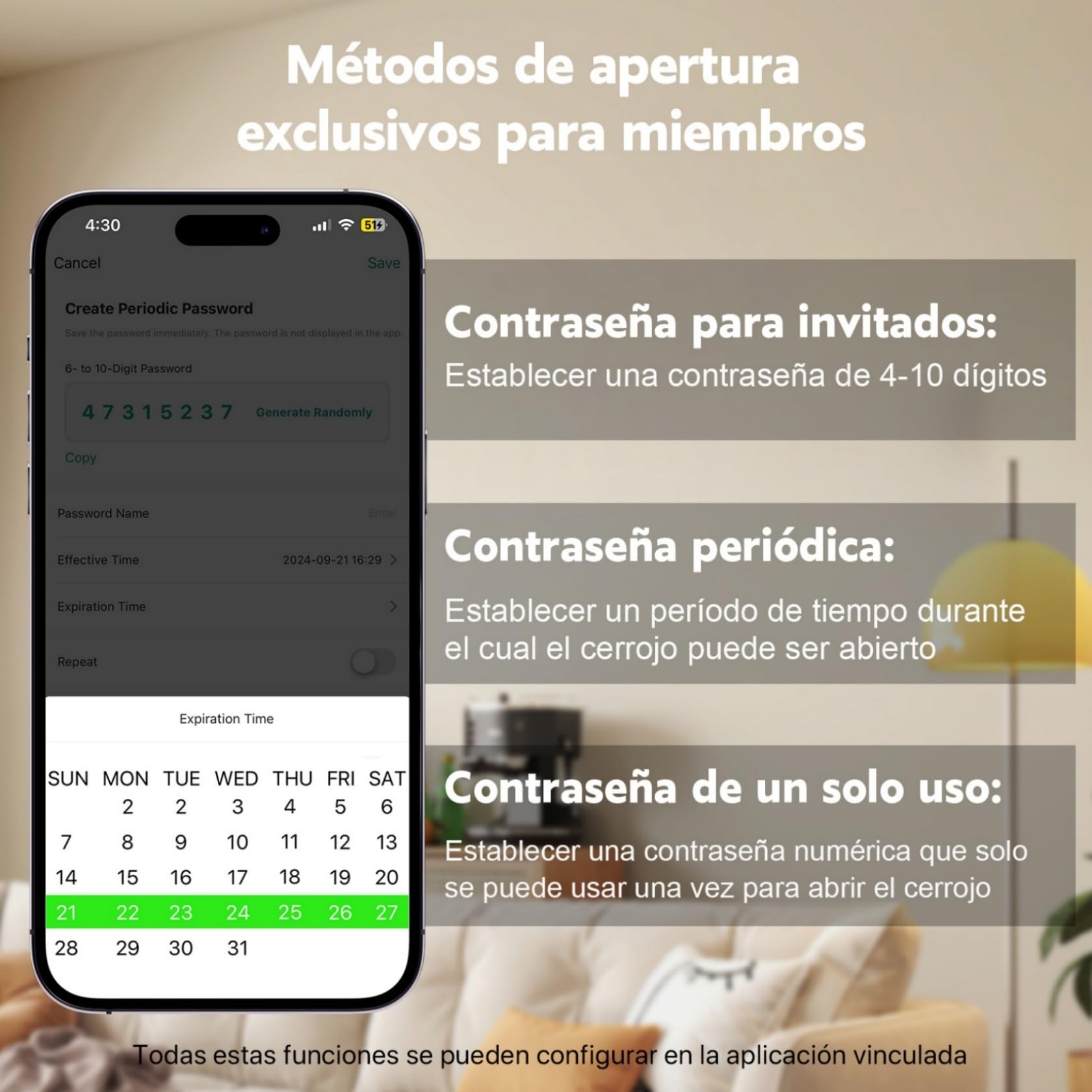 Cerradura Inteligente, Cilindro de Cerradura Ajustable 60-90mm (30/30, 45/45), Cerradura Electrónica para la Puerta de Entrada con RFID, App, Bluetooth, Teclado, WIFI, Smart Lock con Código Pin