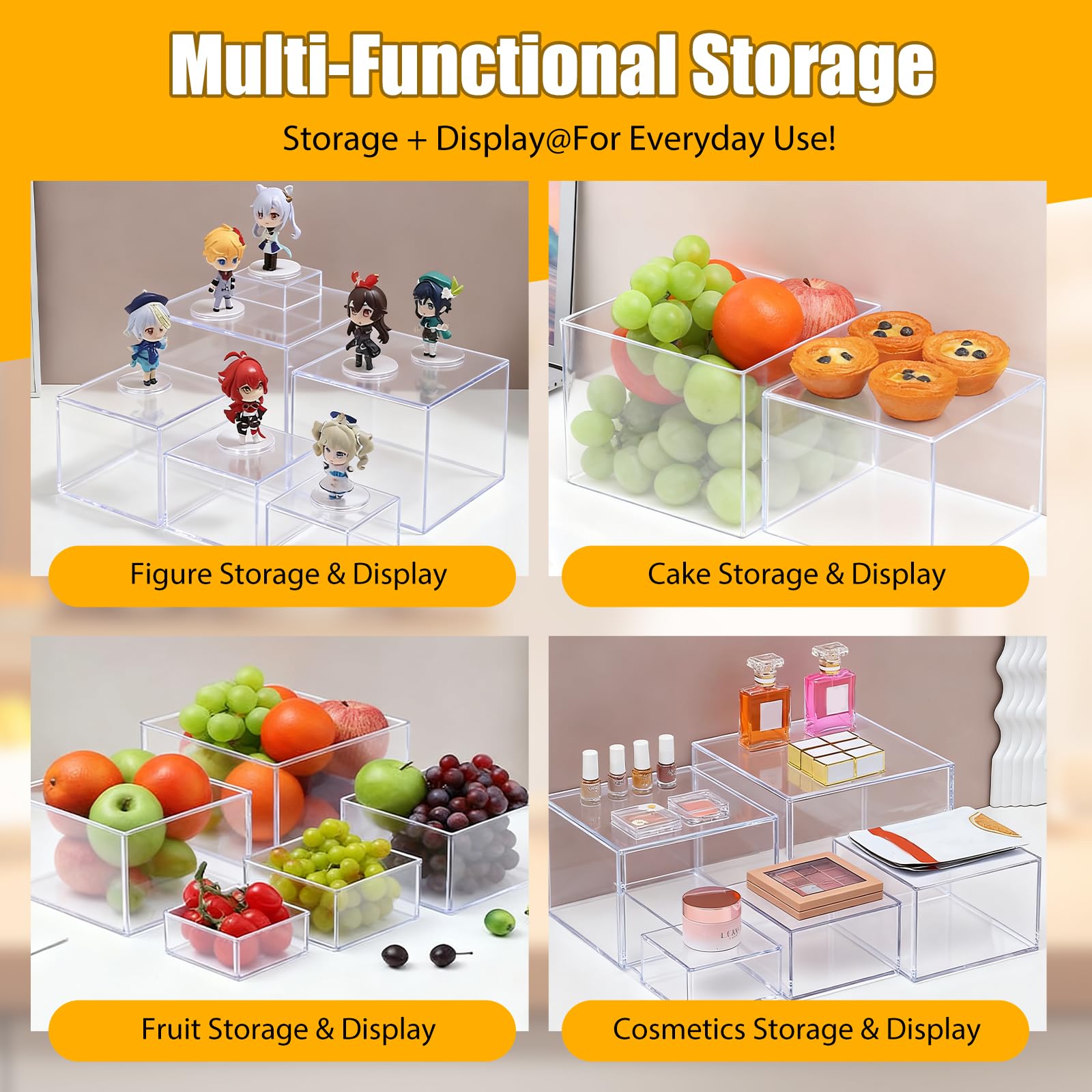 Soporte para tartas, soporte de buffet de acrílico transparente, 6 unidades de soportes para tartas (3-8 pulgadas), reutilizables con base hueca, soporte de postre para cupcakes, postres, joyas