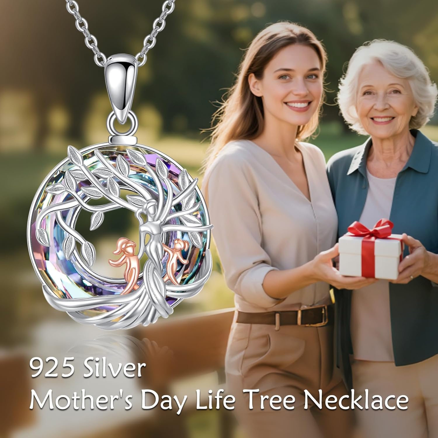Tree Of Life Necklace Sterling Silver Mother Daughter Necklace Crystal Tree Of Life Pendant Jewelry Gift For Mom Grandma Women Wife - Image 4
