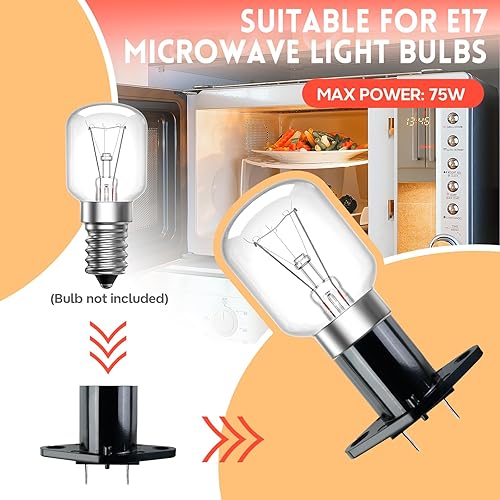 Miniatura 5 de Enchufe de luz para microondas, MAX 75 W 250 V E17 bombilla de microondas de repuesto para bombilla universal de microondas, 2 unidades