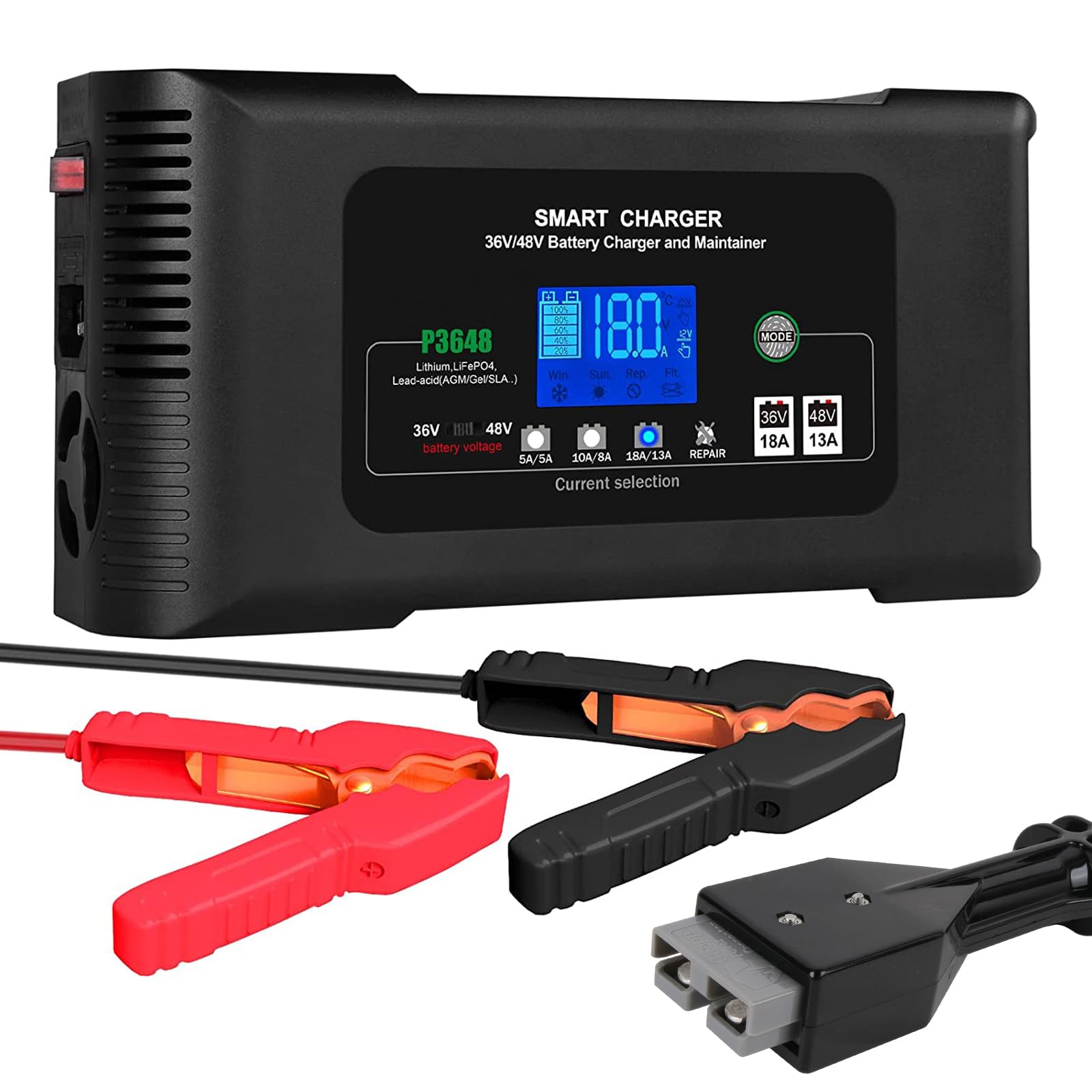 Aorika Golf Cart Battery Charger, Club Car 36 Volt 18 AMP/48 Volt 13 Amp Battery Charger with 3 Pin Round Plug, for Lithium, LiFePO4, Lead-Acid AGM/Gel/SLA Batteries