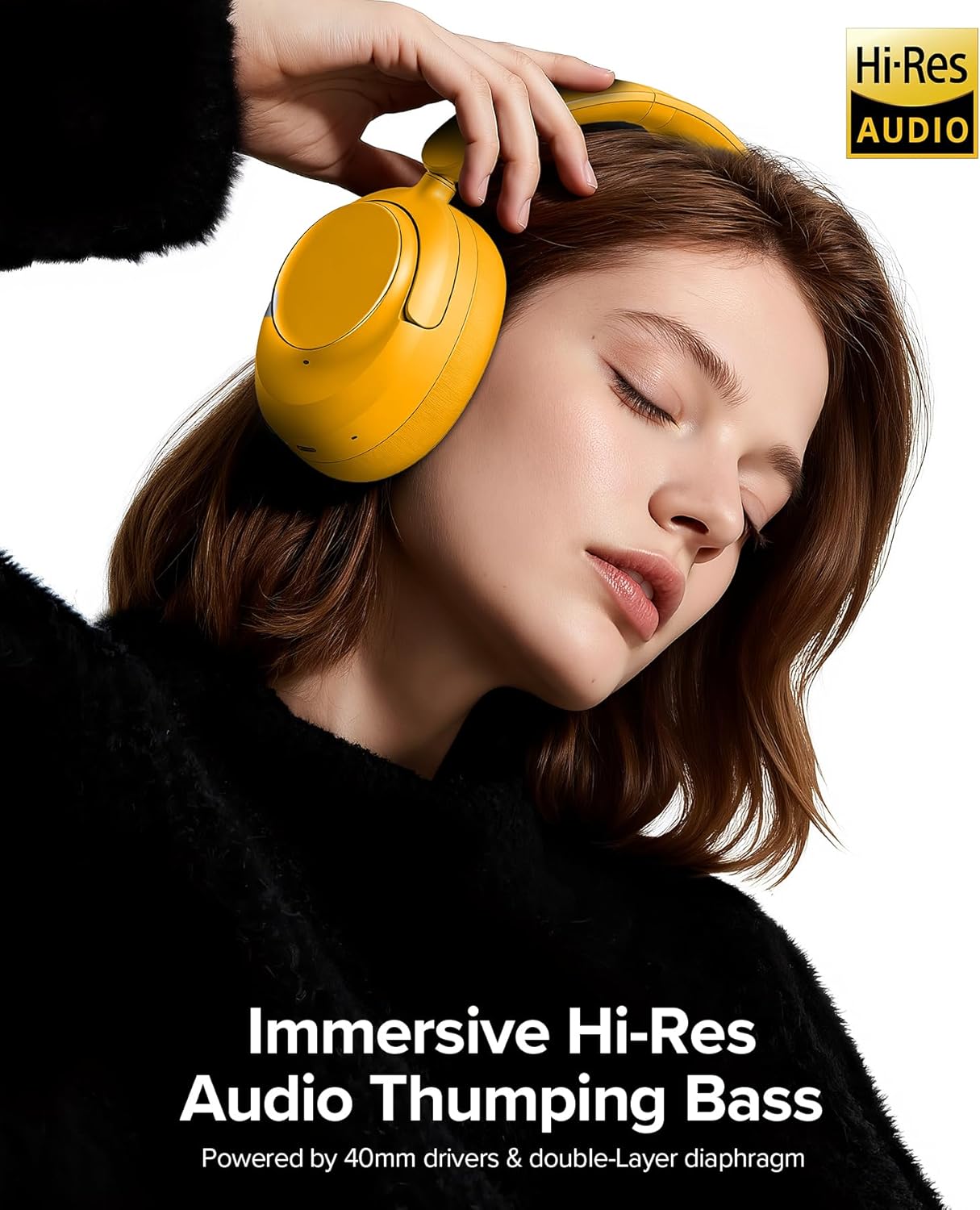 Hybrid Active Noise Cancelling Headphones,120H Playtime Bluetooth 6.0 Over Ear Headphones with Hi-Res Audio,5 ENC Mics Clear Call,HiFi Stereo Foldable Wireless Headphone Headset for Travel Office Game