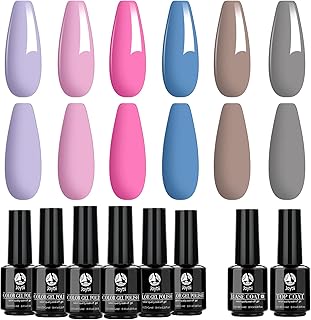 Joytii Gel Nail Polish Set, 6 Colors Gel Polish Kit with Base Coat Top Coat, UV/LED Soak Off Gel Nail Polishes