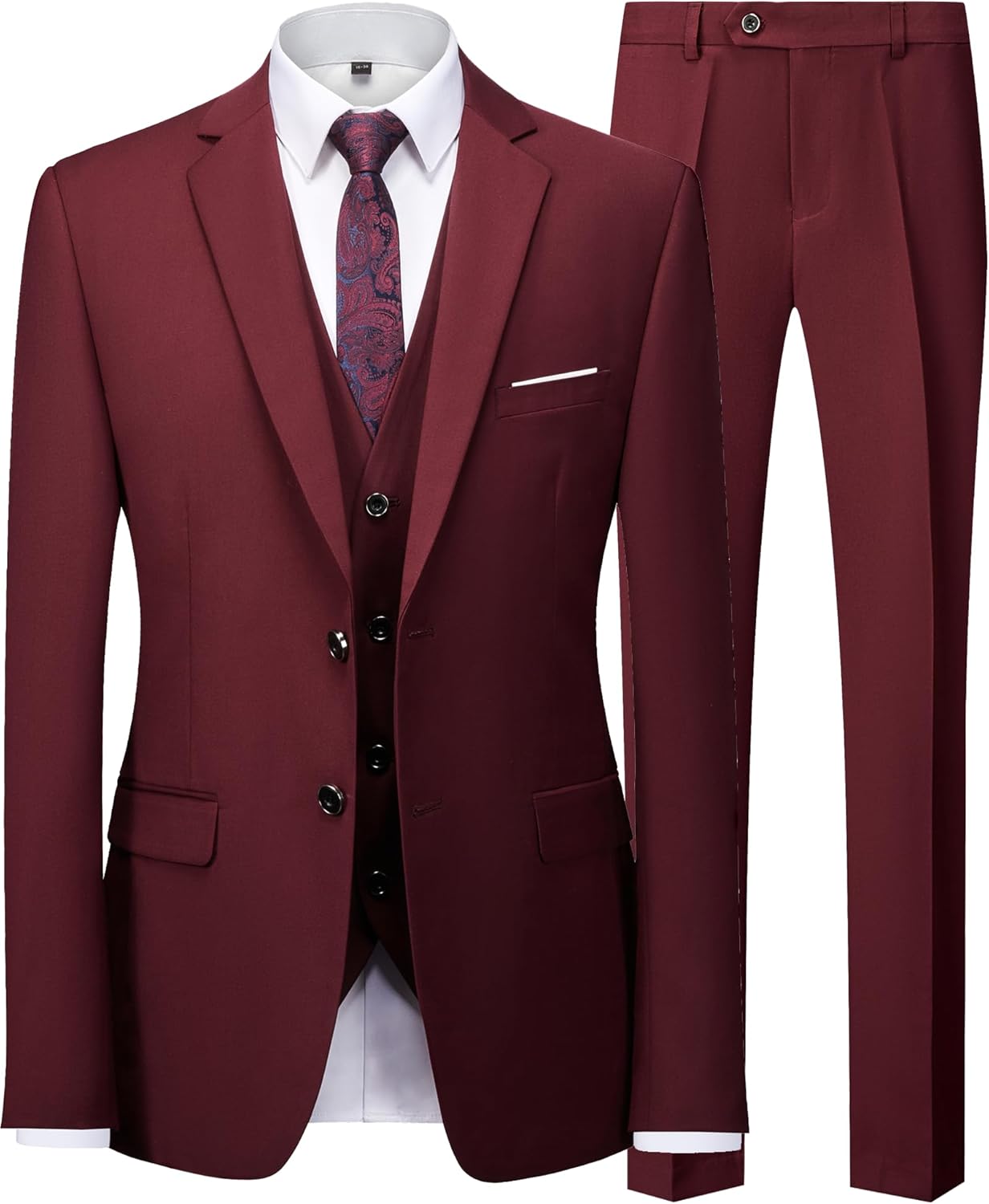 Men's 3 Pieces Suit Set Solid Two Button Slim Fit Party Prom Business Wedding Jacket Blazer Vest Pants with Tie