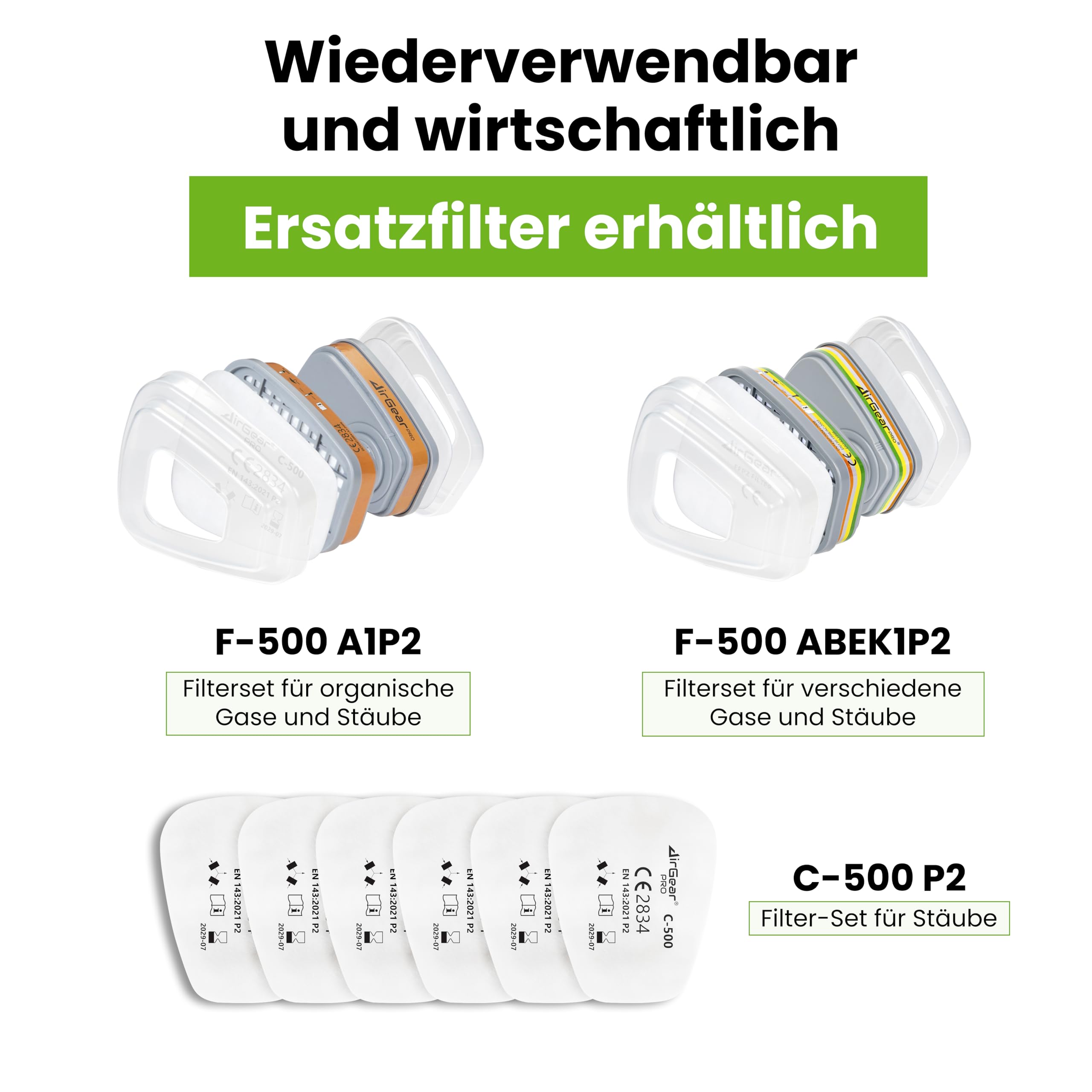 AirGearPro G-500 Atemschutzmaske mit A1P2 Filter, Gasmaske Staubfilter und Schutzbrille für Lackieren