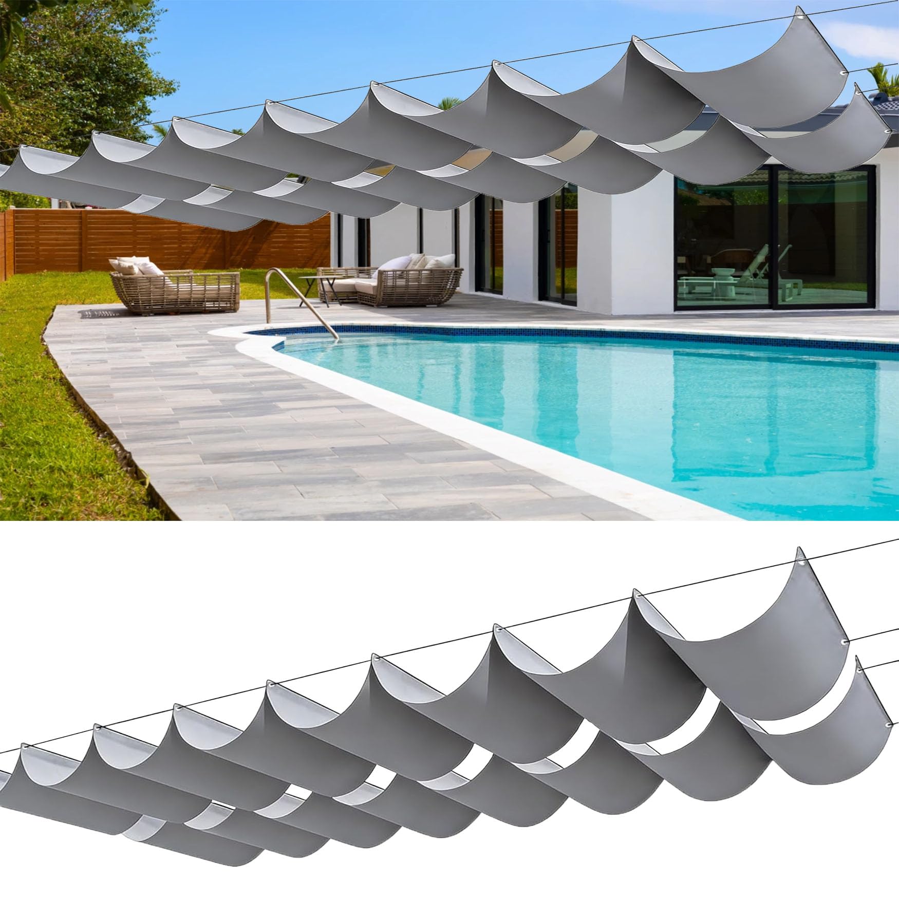 Voile ombrage rétractable résistant aux intempéries avec œillets pour bâche de patio d'hôtel