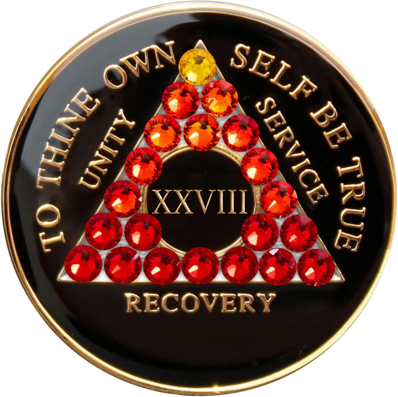 Sobriety Chip AA Red Transition Bling Crystallized Black Triplate (39 Year)