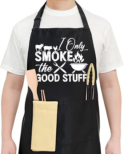 Black Funny BBQ Chefs Aprons for Men Dad Husband Grangpa with Adjustable Neck St