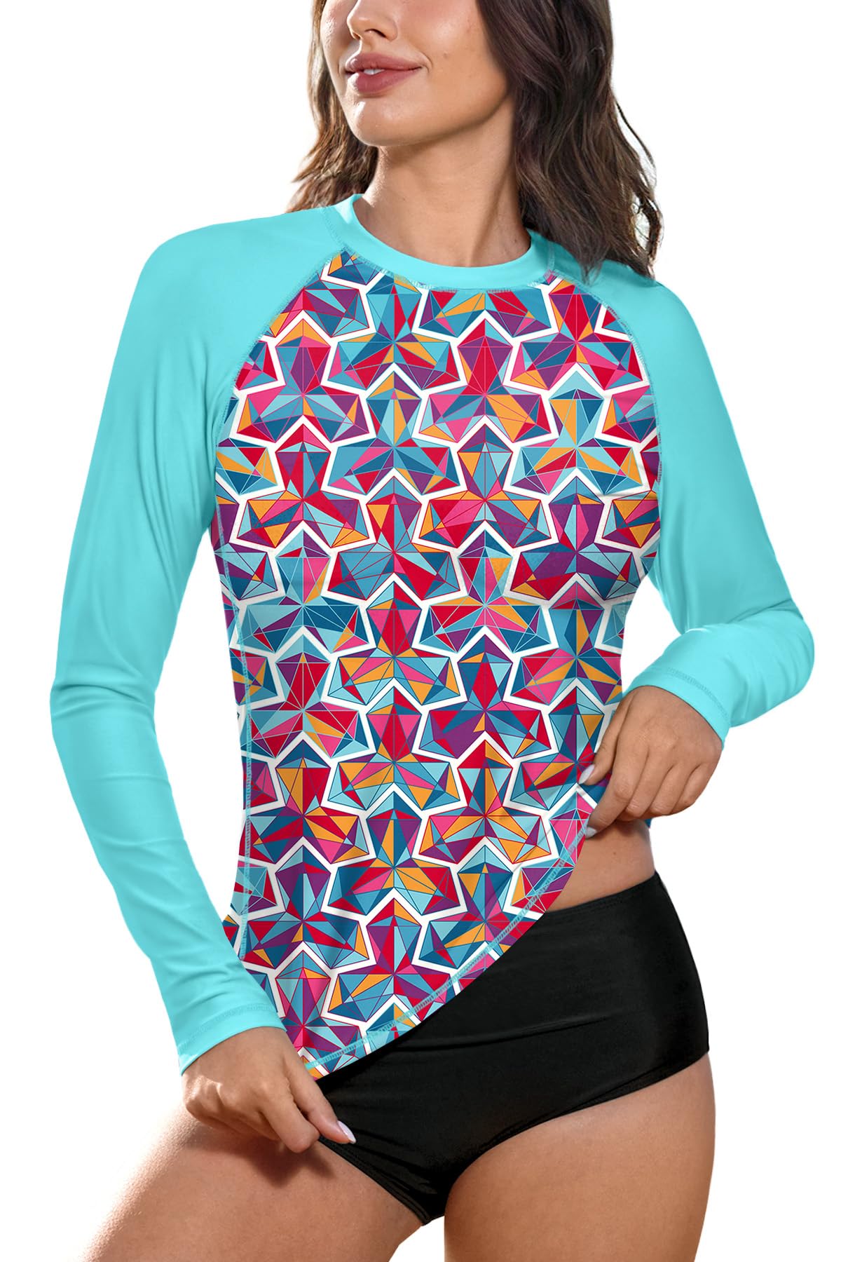 BesserBay Camiseta de manga corta para mujer con protección UV UPF 50+ con mangas raglán multicolor | LIGERO