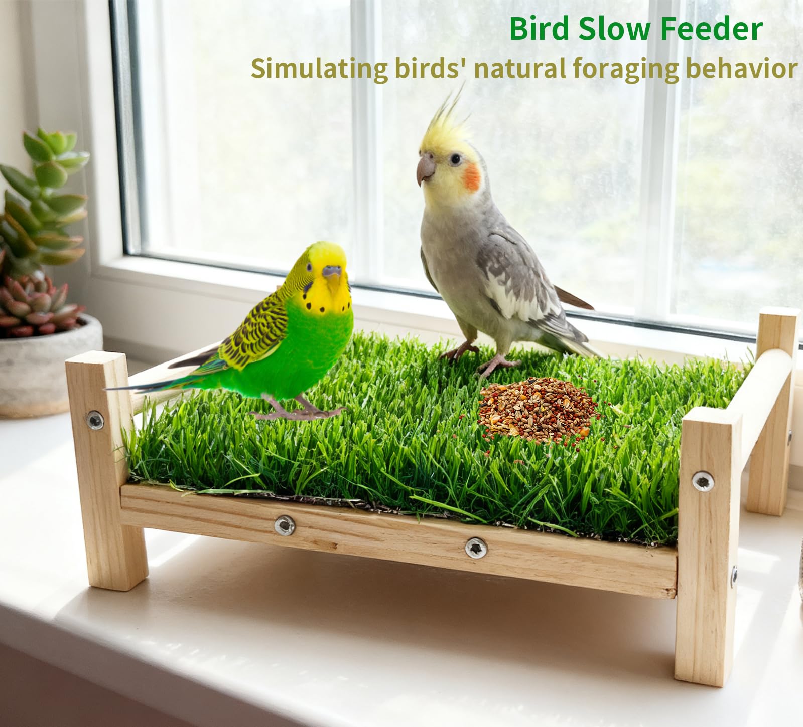Bird Toy with Foraging Mat, Parrot Forage Toy Bed, Parrot Grass Perch Hammock Bed, Bird Perch Conure Platform Grass Forage Toy for Parakeet, Cockatiel, Lovebird, Budgie - image 3
