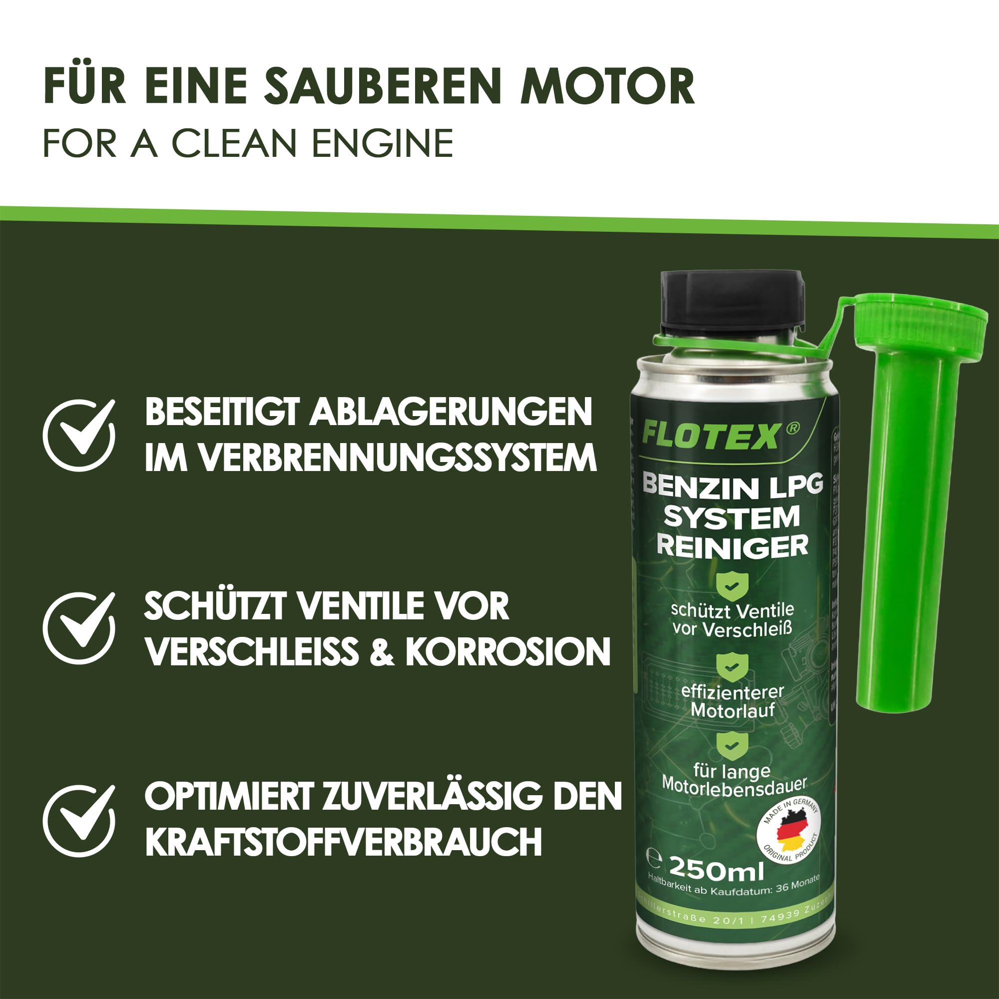 Benzin LPG Systemreiniger 6X 250ml | Motorsystemreiniger reinigt zuverlässig das Verbrennungssystem | Motorreiniger Additiv schützt Ventile vor Verschleiß | Made in Germany