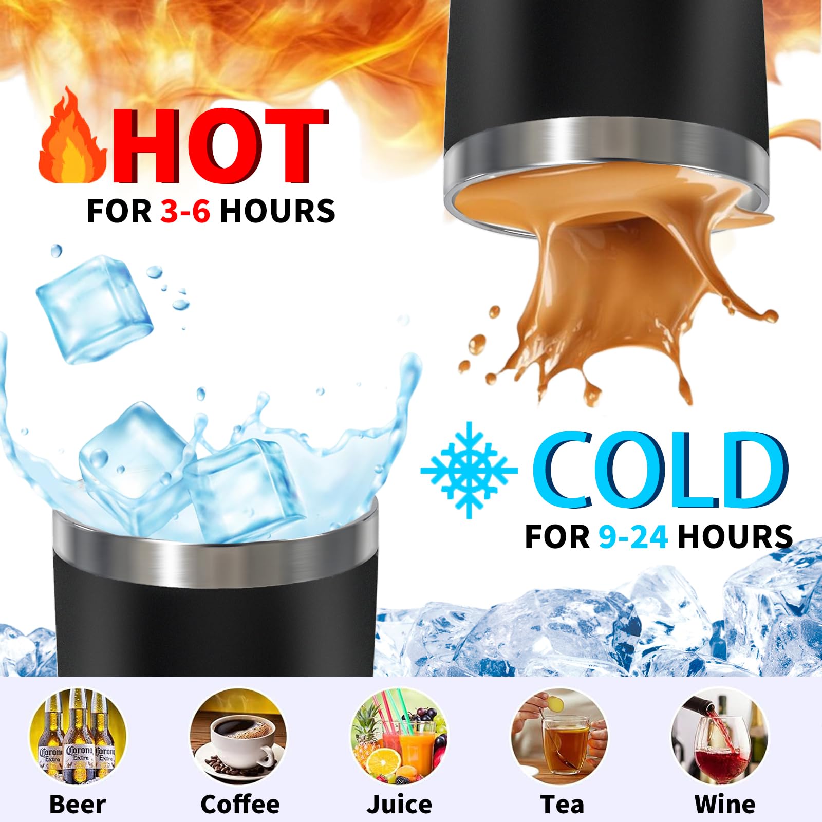 HAOLI Edelstahlbecher mit Deckel und Strohhalm, auslaufsicher, doppelwandig, Reisebecher für heiße und kalte Getränke, für Zuhause, Büro, Outdoor, Party, langlebig, pulverbeschichtet, isoliert