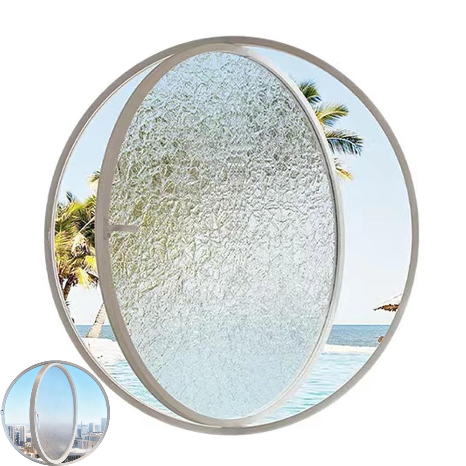 360° Round Rotating Glass Windows,Rotating Porthole Window With Tempered Glass 40 50 60 70 80 90 100cm,Rotatable Ventilation Windows,Suitable for Home,Cafes,Restaurants,Offices 100cm-WhiteWave