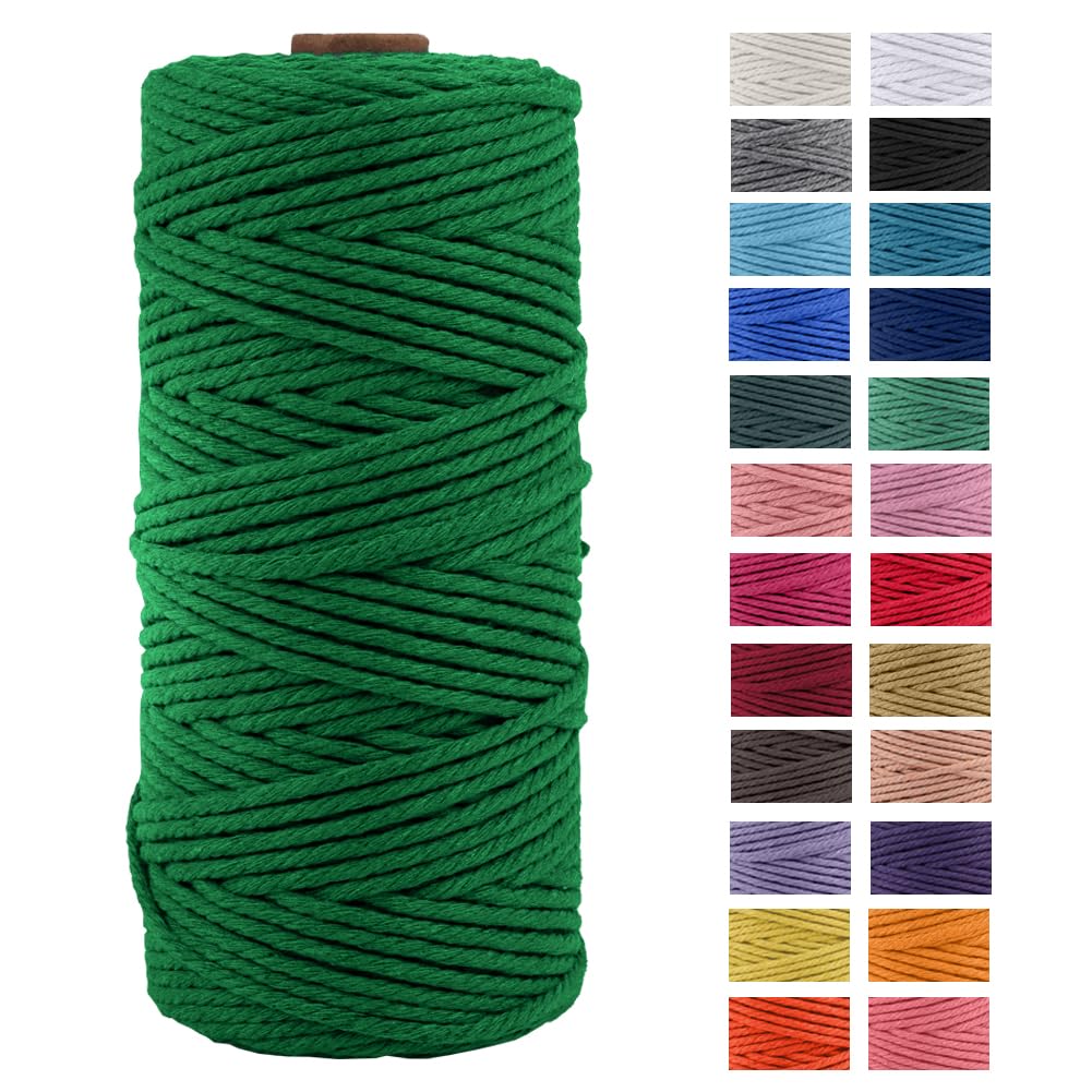 JeogYong Macrame Cord Thick Natural Cotton Cord Yarn Macrame Rope for Wall Hangings, Plant Hangers, DIY Crafts, Home Decorations, Gift Wrapping 3mm x 100m (Viridis)