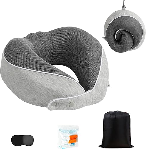Reidio Almohada de viaje de espuma viscoelástica para avión, diseño ergonómico, soporte para la cabeza, extraíble, lavable, súper suave, almohada
