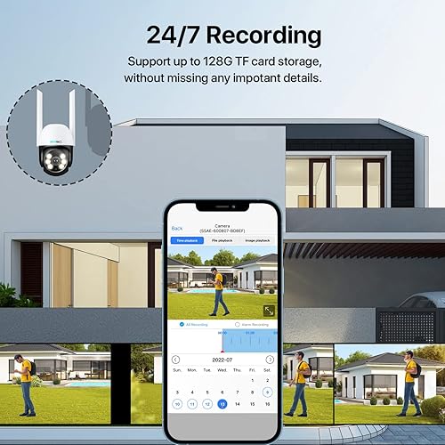 Miniatura 7 de SV3C Paquete de 2 cámaras de seguridad PTZ para exteriores, cámara IP WiFi de inclinación panorámica 1080P, cámara de seguimiento automático 360,