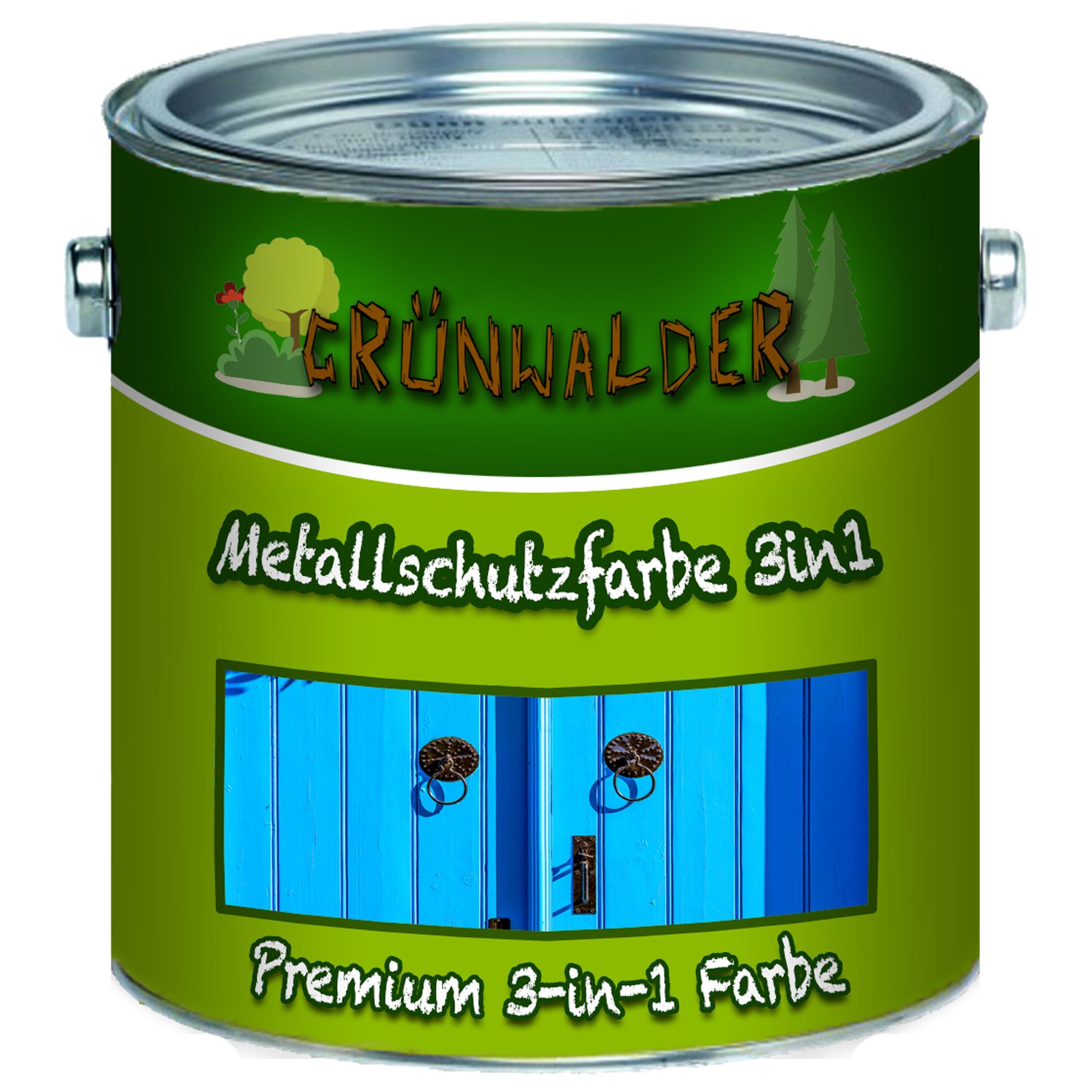 Grünwalder Metallschutzfarbe 3in1 premium Metallschutzlack 3-in-1 effektiver Schutzanstrich auf metallischen Untergründen, wie Eisen, Stahl, Aluminium, Zink und Metall (5 L, Lichtgrau (RAL 7035))