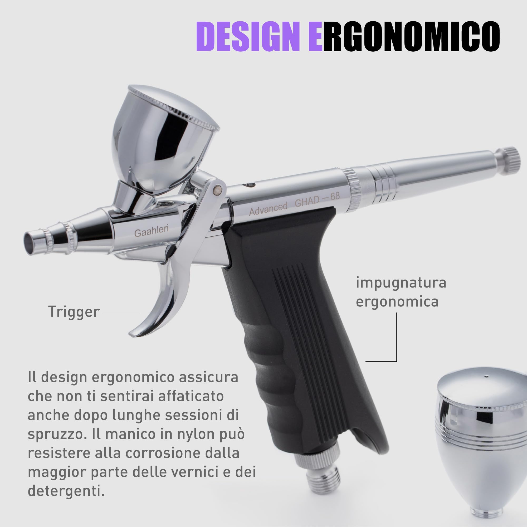 Gaahleri Kit aerografo, pistola aerografo a doppia azione, set di alimentazione a gravità, aghi da 0,38 e 0,5 mm, tazza fluida da 1/2 e 1/4 once, pennello ad aria multiuso modello di trucco per